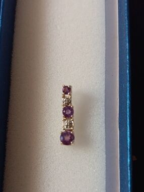 Ross-Simons - Amethyst and Diamond Gold Tone Sterling Silver Pendant